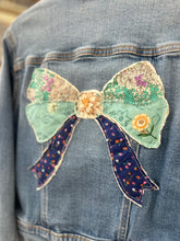 Load image into Gallery viewer, Upcycled Denim Jacket - Kids M(8) - Bow
