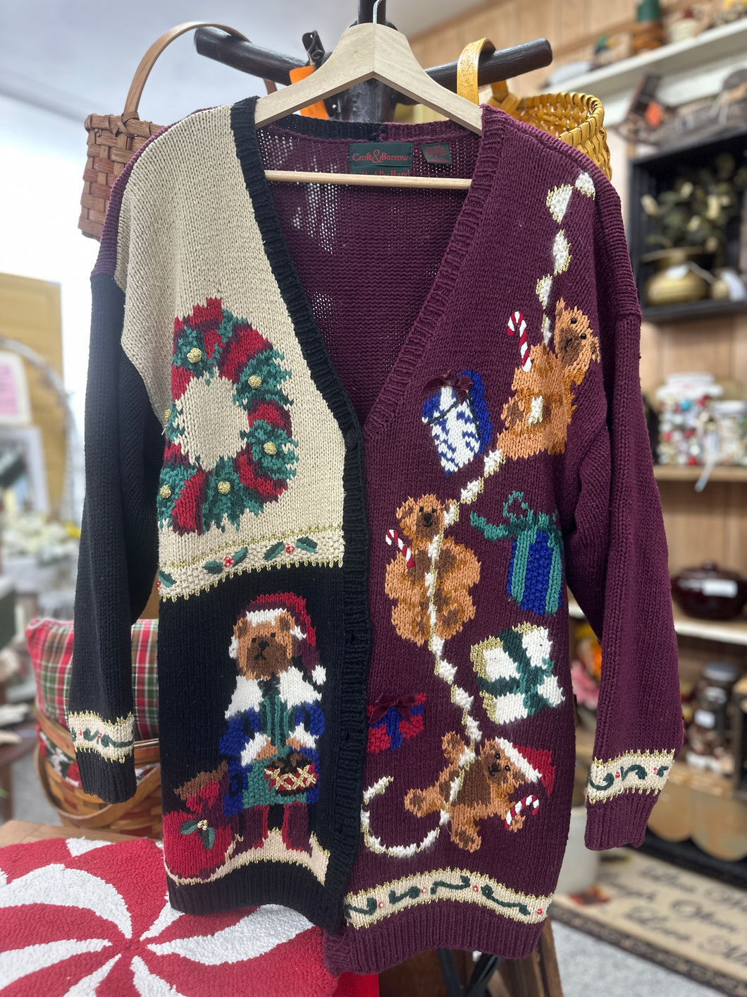 Teddy Bear Cardigan - Large - Vintage Holiday Sweater