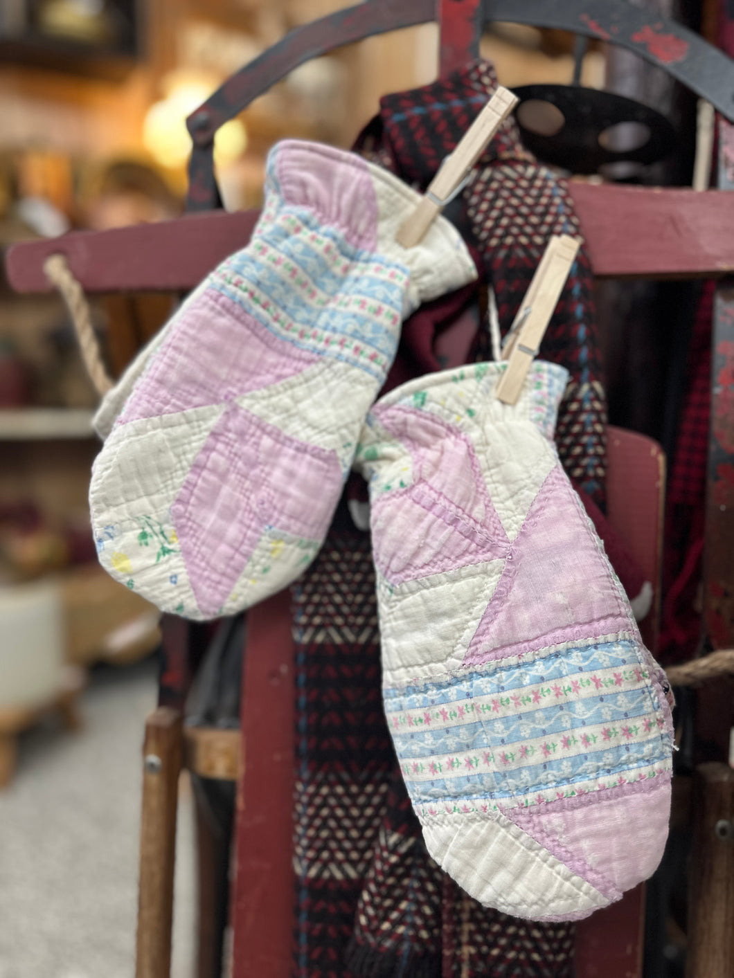 Purple + Cream Quilt Mittens - Adult