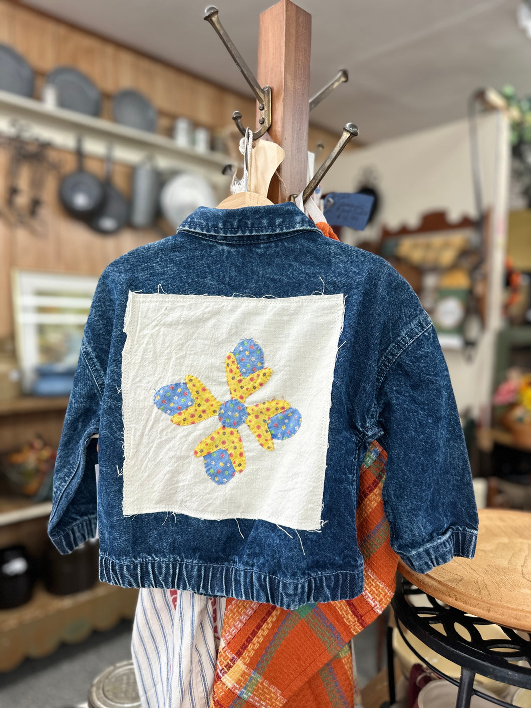 Upcycled Denim Jacket - 3t - Yellow + Blue