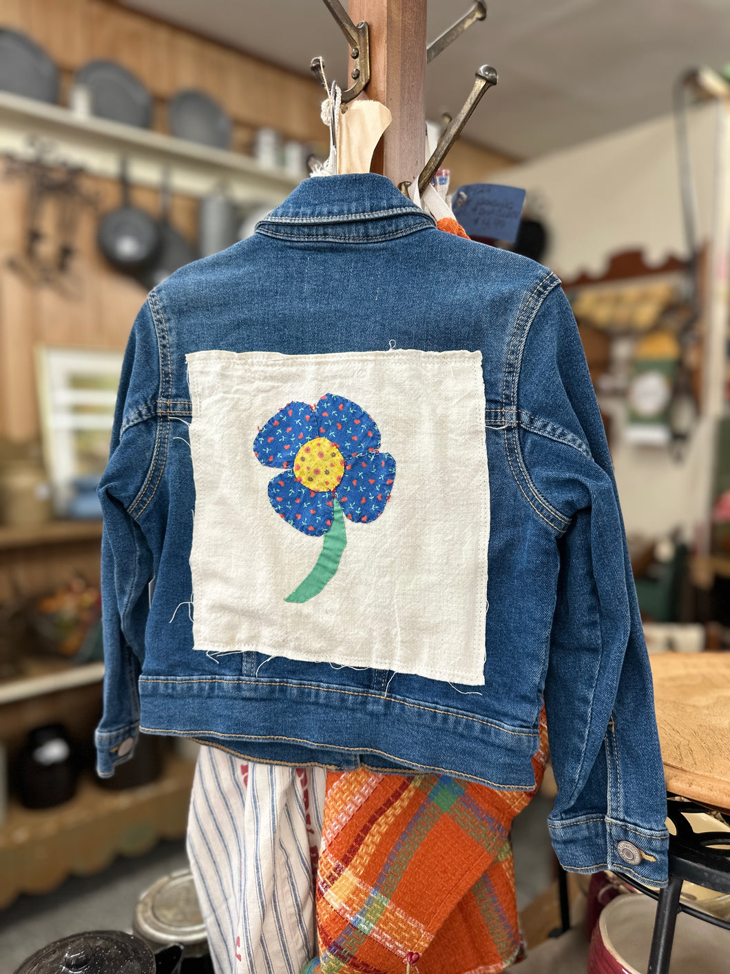Upcycled Denim Jacket - XS (5) - Blue Flower