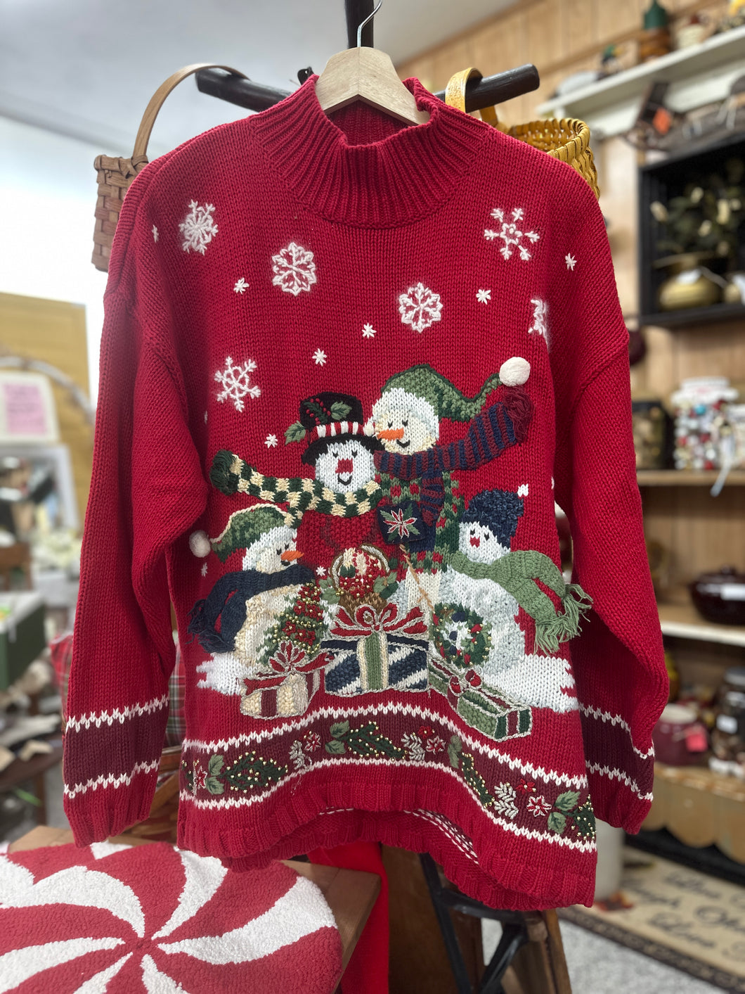 Red Snowmen - XL - Vintage Holiday Sweater