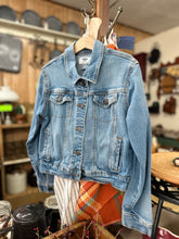 Load image into Gallery viewer, Upcycled Denim Jacket -  Kids M(8) - Bow
