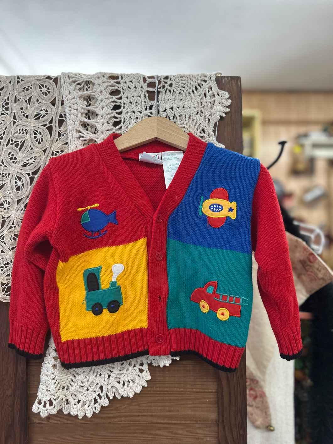 Trains and Planes Cardigan - 24 month - Vintage Sweater