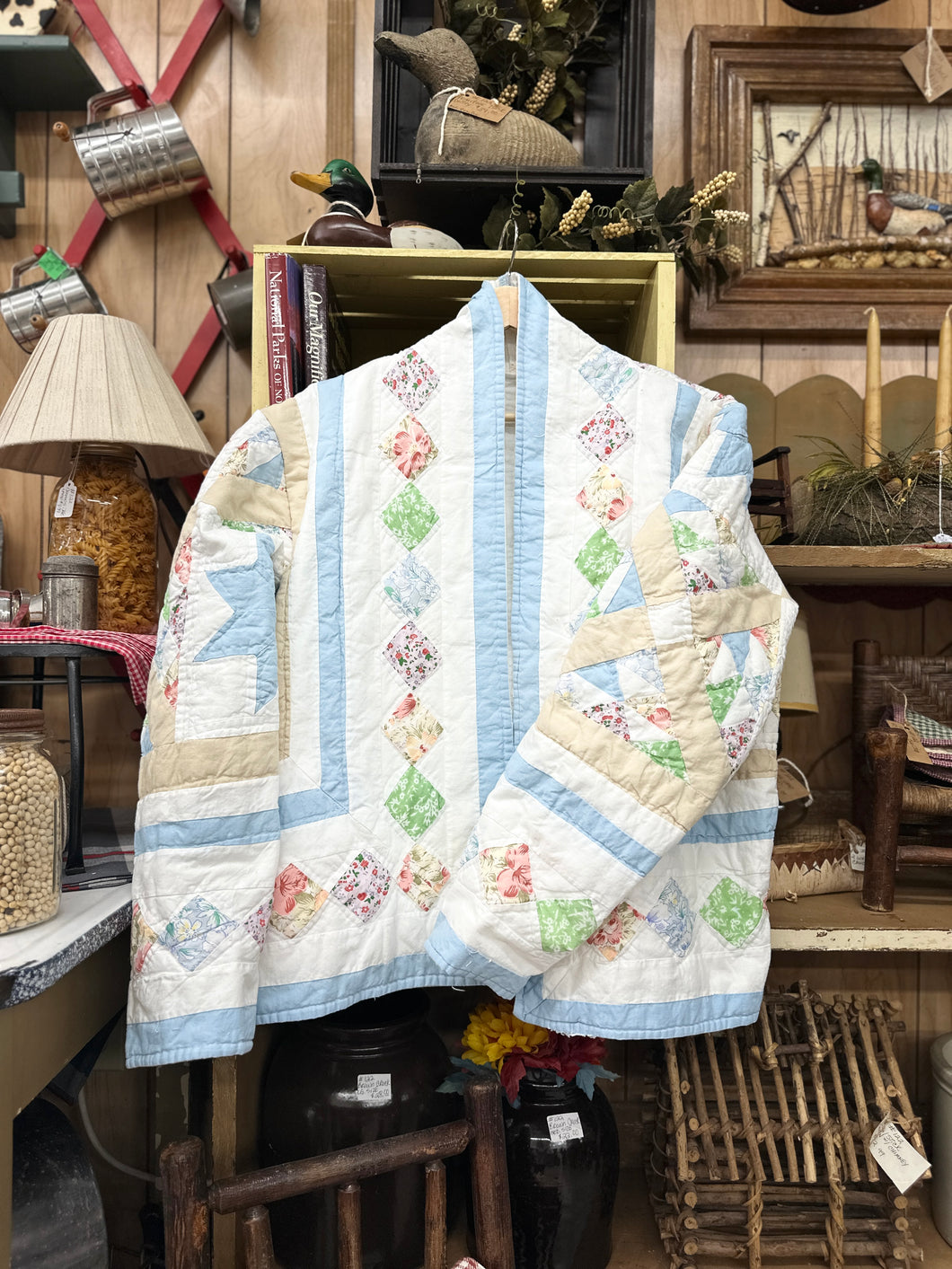 Medium Quilt Coat - Tan + Blue