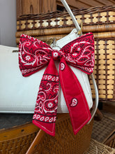 Load image into Gallery viewer, Bandana Bow Bag Charm - Upcycled - Placement will vary
